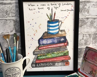 London Bookstack Print | London | London Lover | London Life | london Gift | London Books