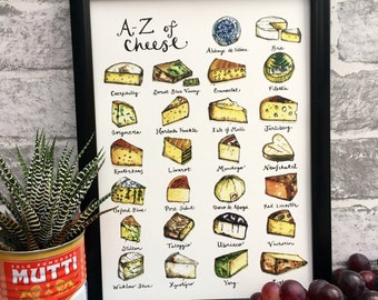 A-Z of Cheese Print | Cheese Print | Stilton | Kitchen Print | Cheese Lover | Cheese Gift | Cheese | Cheese Poster | Kitchen Gift