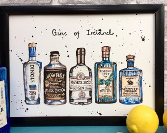 Gins of Ireland print | Gin lover | Gin Gift | Gift for a Gin lover| Gin and Tonic | Gin Art | Gin Poster | Bar Art | Ireland |