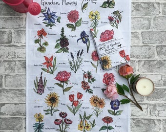 A-Z of Garden Flowers Tea Towel | Gardeners Gift | Flower Lover | Flowers | Flower Gift | Garden Flowers | Garden Lover