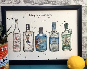 Gins of London print | Gin | London | London Gins| Gin gift | London Gift | Gin and tonic | Gin lover gift |