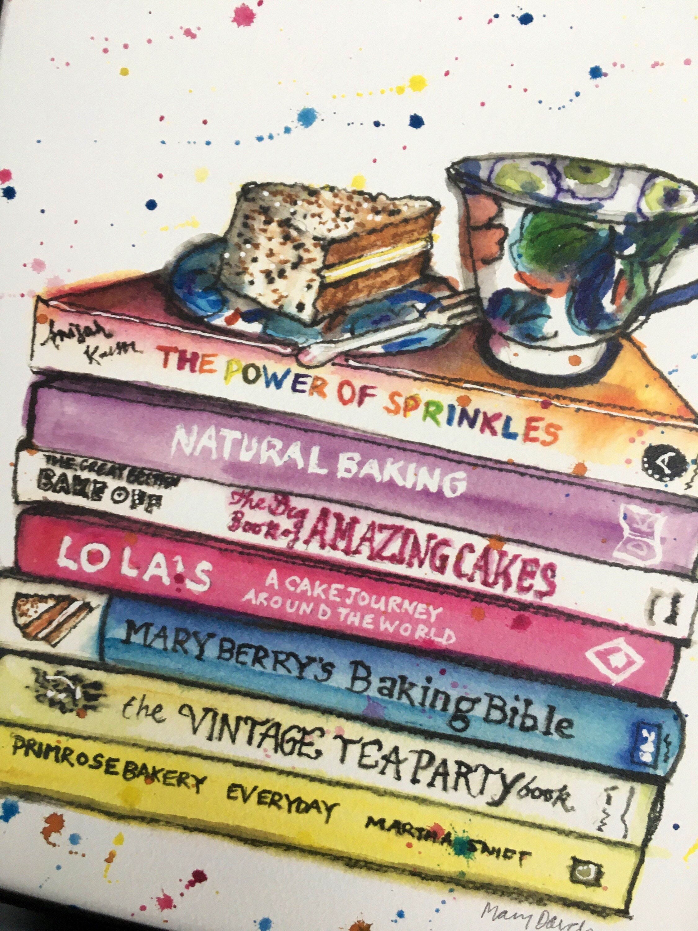 Baking Book Stack Baker's Bookstack | Unframed | Bakers Gift | Baking Fan | Bake off ...