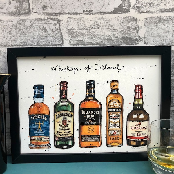 Whiskeys of Ireland print| Whiskey lover|Gift for a Whiskey drinker|Irish Whiskey|Bar Art| Whisky|Ireland