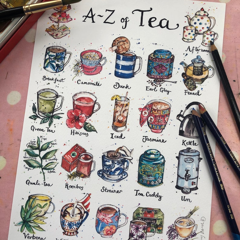 A-Z of Tea Print Teas of the World Unframed A4 Print image 3