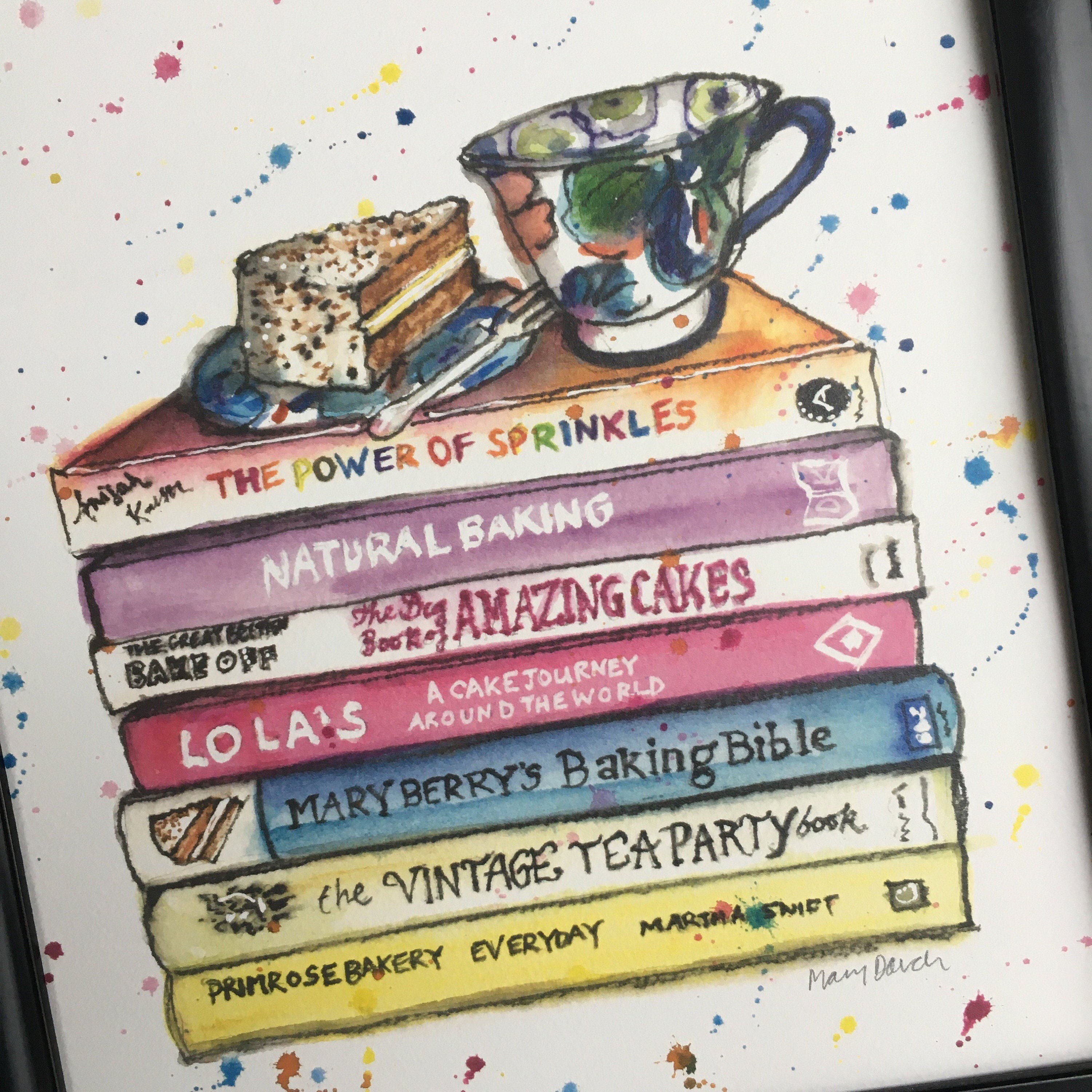 Baking Book Stack Baker's Bookstack | Unframed | Bakers Gift | Baking Fan | Bake off ...
