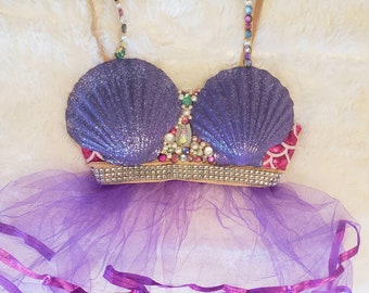 The Little Mermaid Under the Sea Bling Seashell Top Ariel Costume Rave Bra  -  UK