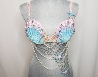 Swimmable Made to order pastel mermaid/rave bra