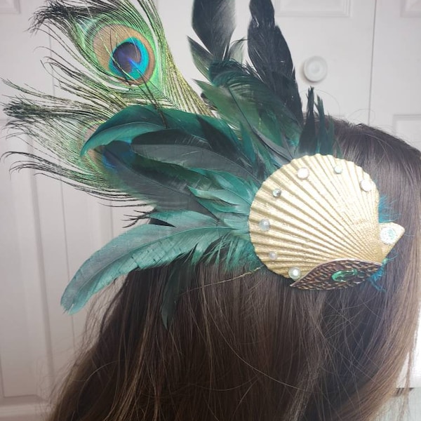 Made to order mermaid hairclip with shells and feathers