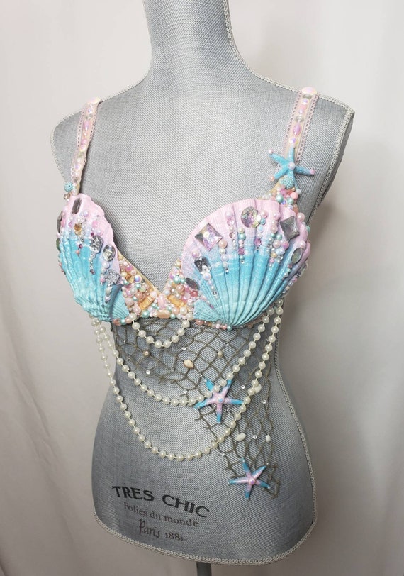 Lavender & Purple crystal mermaid bra, theme wear, rave bra