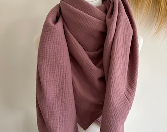 XXL mousseline doek LICHT MAUVE driehoekige sjaal biologische mousseline dames, sjaal roos, moederdoek paars