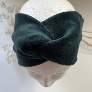 Bandeau VELVET en velours, bandeau noué, bandeau avec turban torsadé pour femme vert foncé image 2