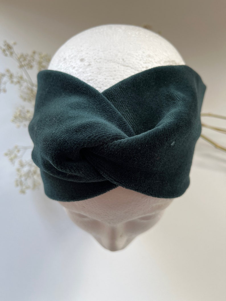 Bandeau VELVET en velours, bandeau noué, bandeau avec turban torsadé pour femme vert foncé image 2