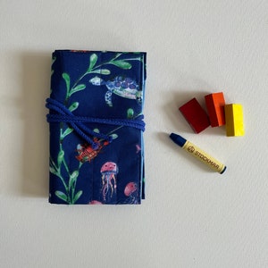 Waldorf pencil case "Underwater World" for 16 wax crayons and 10 pads, school enrollment gift