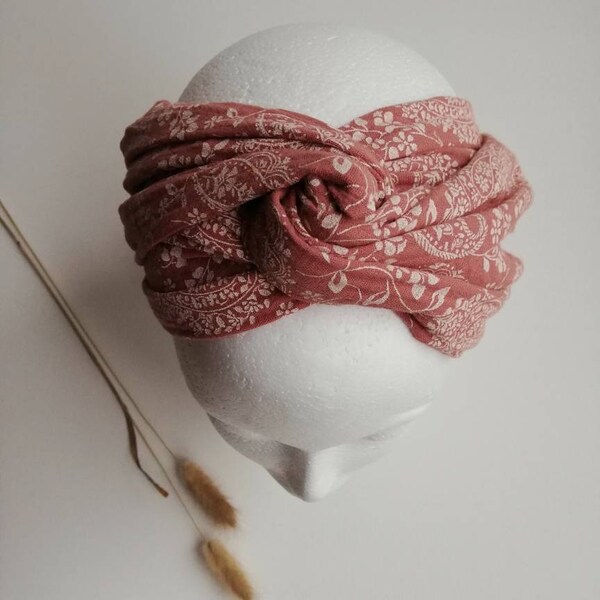 Mousseline haarband voor het knopen van tulbandband hoofddoek dames oudroze extra lang
