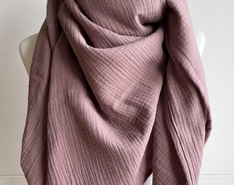 XXL mousseline doek PINK STONE driehoekige sjaal biologische mousseline damessjaal roos, moederdoek; Yoga handdoek, pareo roze