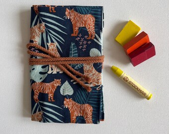 Roll-up pencil case Waldorf "Jungle", pencil roll, Waldorf pencil case for 16 wax crayons and 10 blocks, gift for school enrollment, school cone