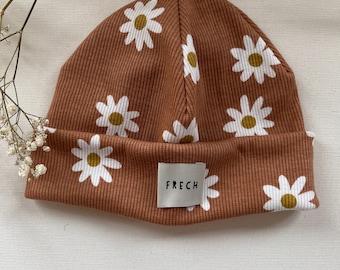 Hipster Beanie Mütze " flower“ für Baby Kind aus Rippjersey mit/ohne Label