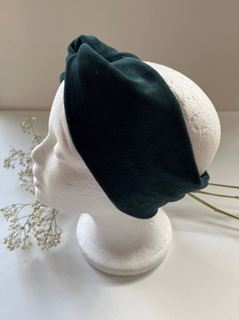 Bandeau VELVET en velours, bandeau noué, bandeau avec turban torsadé pour femme vert foncé image 3