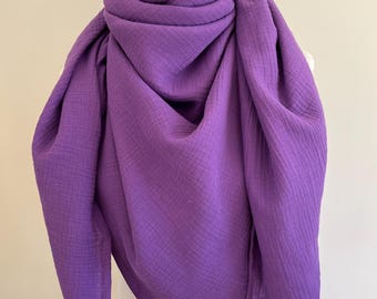 XXL katoenen doek, VIOLET driehoekig, biologische katoenen damessjaal, moederdoek; yogahanddoek, pareo paars