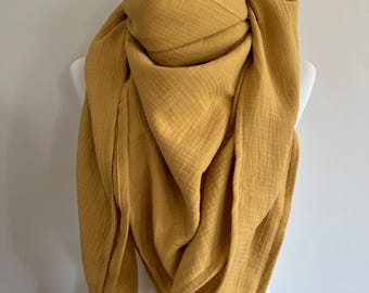 XXL mousseline doek CRASPEDIA driehoekige sjaal biologische mousseline dames, sjaal roos, mama doek, yoga doek, pareo geel