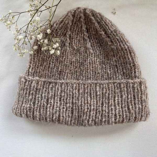 Slouch Beanie, Strickmütze Frauen aus Alpaka und Schurwolle, hellbeige