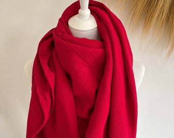 XXL mousseline doek LIPSTICK RED driehoekige doek biologische mousseline dames sjaal, moederdoek; yoga handdoek, pareo, rood
