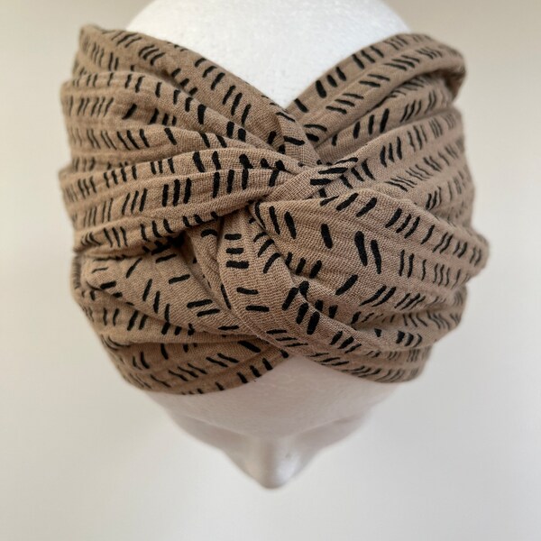 Mousseline haarband om tulbandband dames beige zwart te knopen