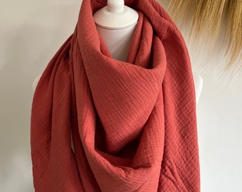 XXL mousseline doek GINGER ROOD driehoekige sjaal biologische mousseline dames, sjaal roos, moederdoek; Yogahanddoek, pareo