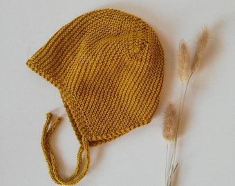 Devil's hat CURRY baby hat knitted from cotton baby child mustard yellow