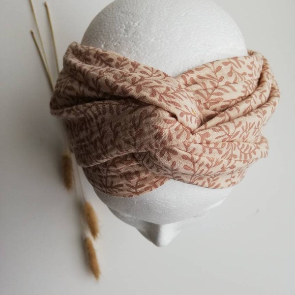 Musselin haarband voor zelfbindend bindend haarband tulband lint hoofddoek vrouwen beige