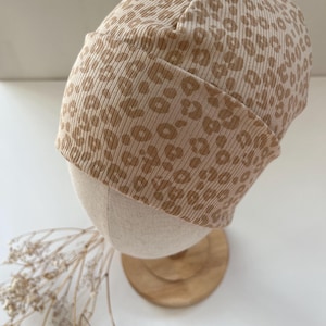 Hipster Beanie Hat &quot; Leonie &quot; for Baby Child made of rib jersey with/without label Leo beige