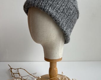 Cappello invernale da donna in maglia di alpaca e lana vergine, grigio