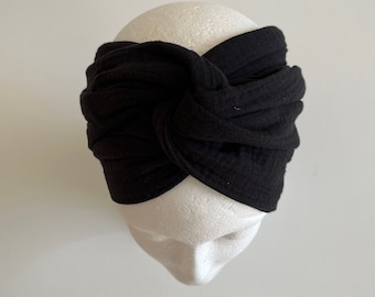 Bandeau mousseline "B L A C K" à nouer soi-même bandeau turban bandeau foulard femme noir