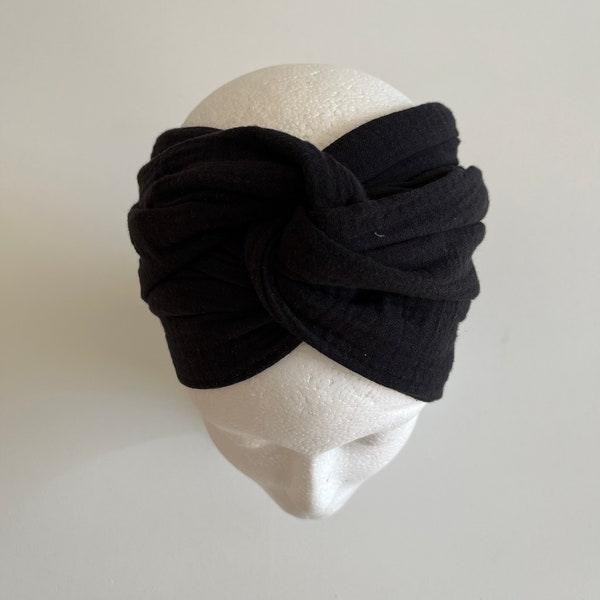 Musselin Haarband "B L A C K" zum selber Binden Bindehaarband Turbanband Kopftuch Damen schwarz