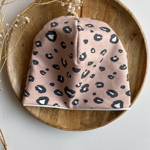 Beanie &quot;Rosalie&quot; for baby child, hat spring, double-layered pink leopard print