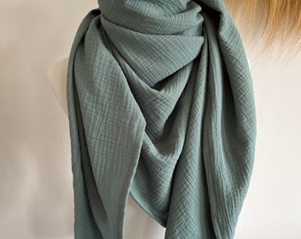 Écharpe triangulaire XXL en mousseline de coton biologique PACIFIC GREEN pour femme, style paréo, lange d'allaitement, serviette de maternité, vert sauge