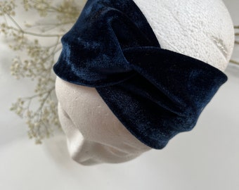 Haarband "VELVET" van fluweel, knoophaarband, haarband met gedraaide tulband damesblauw