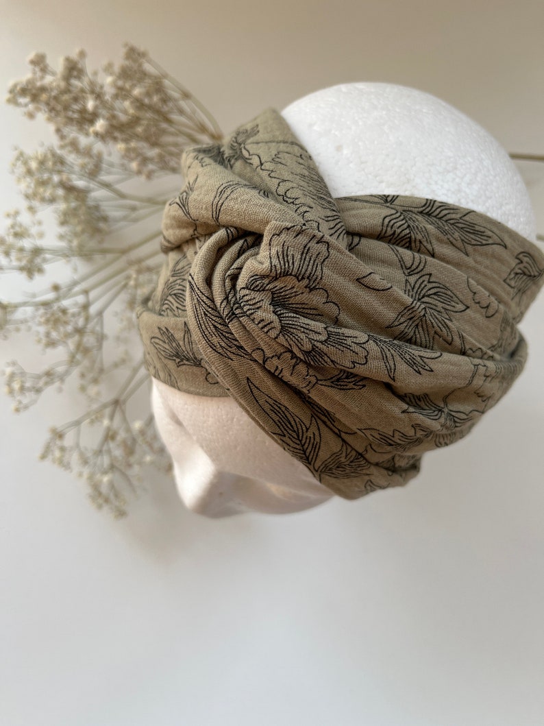 Haarband Musselin, Musselinhaarband, Turban Musselin zum Selberbinden floral grün Bild 1