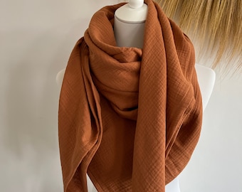 XXL mousseline doek CINNAMON driehoekige doek biologische mousseline damessjaal, moederdoek; Yogahanddoek, pareo