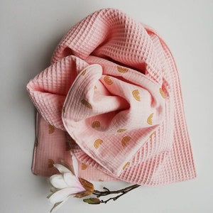 Baby blanket &quot;rainbow&quot; made of waffle pique and muslin, gift baby girl
