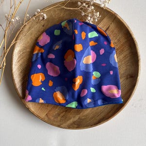 Beanie &quot;Neoleo&quot; for baby child, hat spring, double-layered blue leopard print