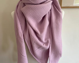 XXL mousseline doek ROSY LAVENDER driehoekige sjaal biologische mousseline damessjaal roze, moederdoek; yogahanddoek, pareo roze