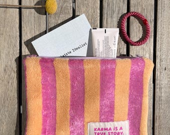 Make-uptasje "CAPRI", etui met rits, natte tas, toilettas van badstof met roze en oranje strepen