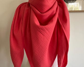 XXL katoenen doek WATERMELOEN driehoekige sjaal biologische katoenen damessjaal roze, moederdoek; yogahanddoek, pareo koraal