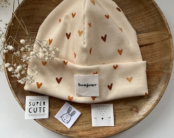 Gorro hipster "corações" para bebê infantil em malha canelada com/sem etiqueta tamanho 48/50