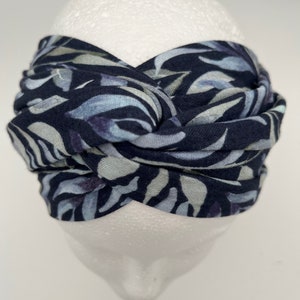 Fascia per capelli in mussola "L E A V E S" per legarsi, fascia per capelli, fascia per turbante, foulard per donna, blu