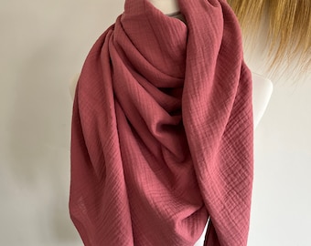 XXL mousseline doek WILD ROSE driehoekige sjaal biologische mousseline dames, sjaal oudroze, moederdoek