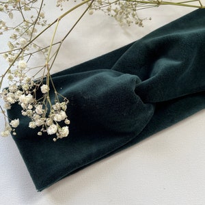 Bandeau VELVET en velours, bandeau noué, bandeau avec turban torsadé pour femme vert foncé image 5