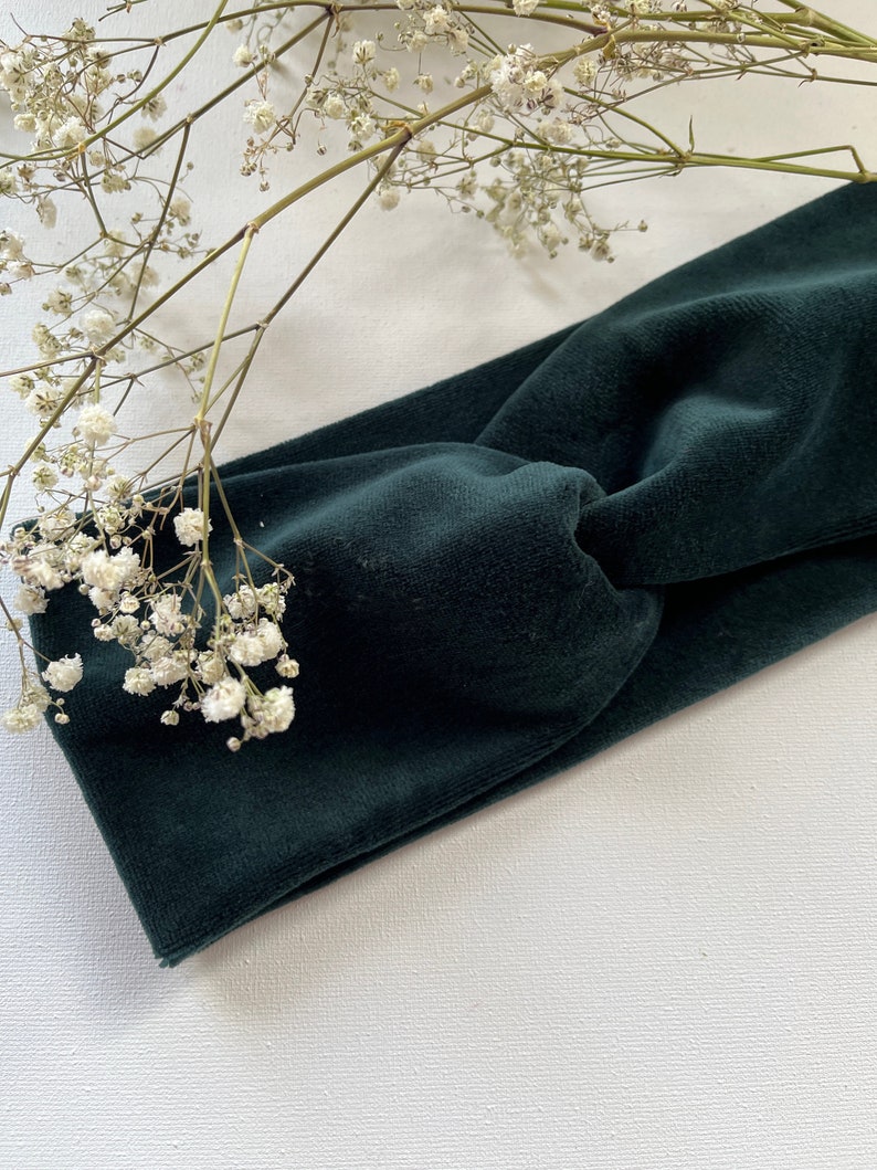 Hairband VELVET made of velvet, knotted hairband, hairband with twist turban women's dark green image 5