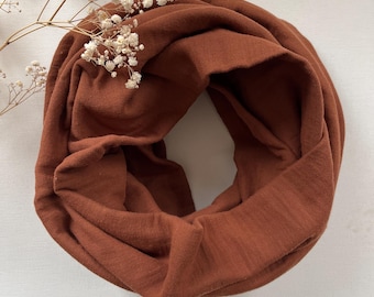 Loop Infinity Sjaal Loop Sjaal Mousseline Triple Gauze Dames Caramel